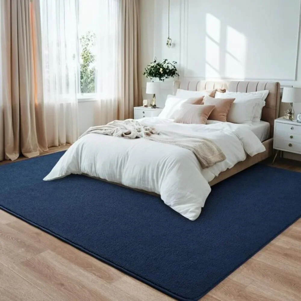 New 5x7 Navy Blue Bedroom Rug, Washable Memory Foam Non-Slip Modern Carpet